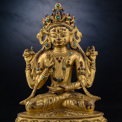 Lot 52 - SEATED BRONZE GILT PRAJNAPARAMITA TIBET 15TH CENTURY
