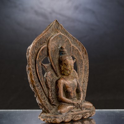 Lot 54 - SEATED BUDDHA AMITHABA 10TH TO 12TH CENTURY COPPER FROM NEPAL