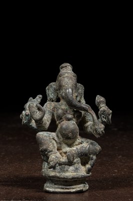 Lot 123 - SEATED BRONZE GANESHA INDIA 15TH CENTURY