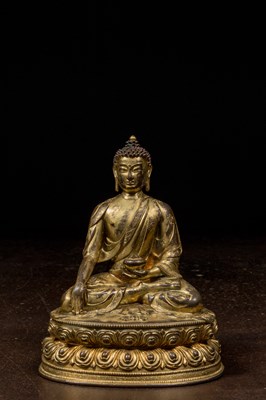 Lot 86 - TIBETAN GILT BRONZE BUDDHA 15TH CENTURY WITH INSCRIPTION
