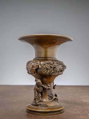 Lot 8 - BRONZE 'BOYS AT PLAY' VASE WITH DRAGON RELIEF AND SEAL MARK , CHINA QING DYNASTY