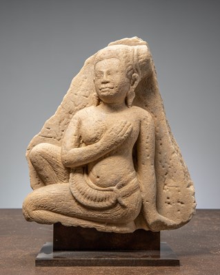 Lot 92 - FRAGMENT OF A KNEEILING KHMER FIGURE