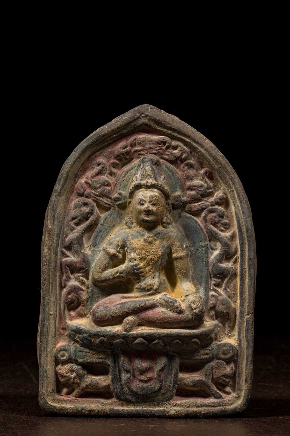 Lot 74 - CLAY TSA TSA DEPICTING VAJRASATTVA BUDDHA TIBET 18TH CENTURY WITH IMPORTANT SEAL ATTHE BACK