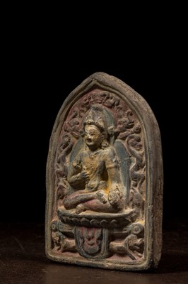Lot 74 - CLAY TSA TSA DEPICTING VAJRASATTVA BUDDHA TIBET 18TH CENTURY WITH IMPORTANT SEAL ATTHE BACK
