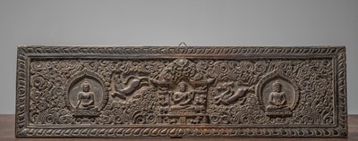Lot 66 - CARVED WOODEN MANUSCRIPT COVER WITH PRAJNAPARAMITA