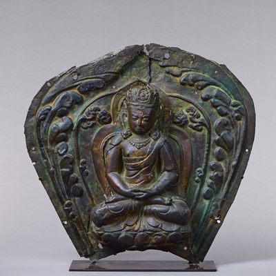 Lot 56 - BUDDHA AMITHABA REPOUSSE TIBET 18TH CENTURY POSSIBLY DENSATIL STYLE