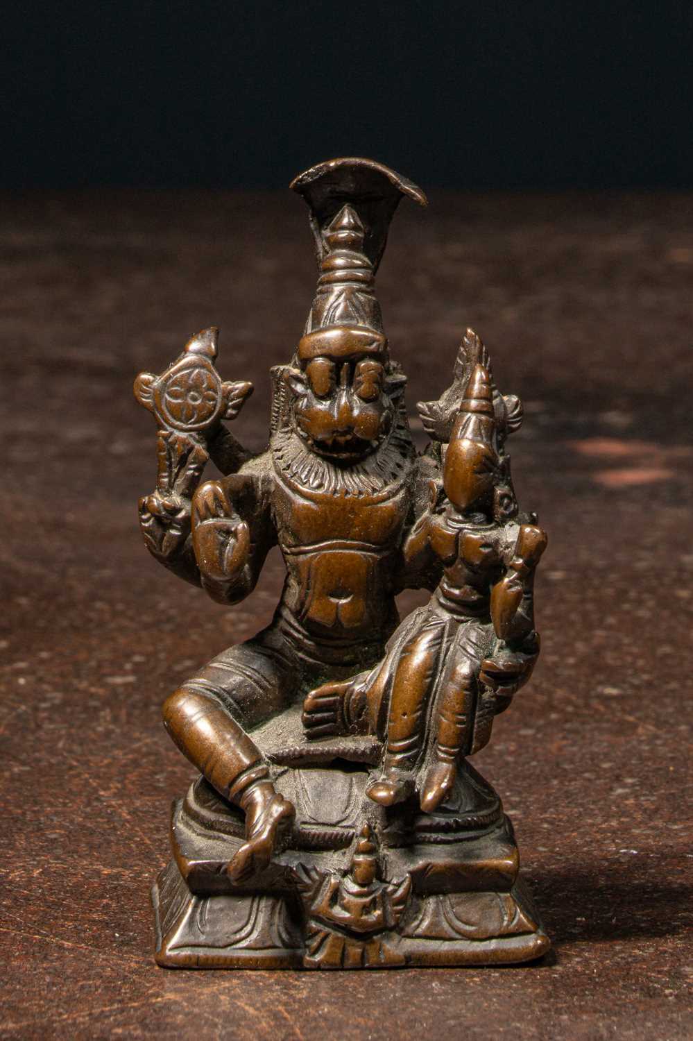 Lot 8 - SWEET 16TH CENTURY BRONZE NARASHIMA WITH CONSORT INDIA