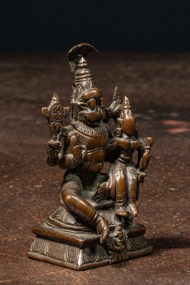 Lot 8 - SWEET 16TH CENTURY BRONZE NARASHIMA WITH CONSORT INDIA