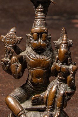 Lot 8 - SWEET 16TH CENTURY BRONZE NARASHIMA WITH CONSORT INDIA