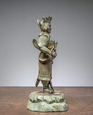 Lot 25 - A BRONZE FIGURE OF VIRŪPAKA, GUARDIAN KING OF THE WEST CHINA MING DYNASTY