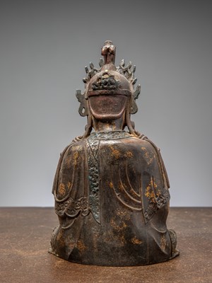 Lot 9 - A SEATED BRONZE FIGURE OF GUANYIN, CHINA, MING DYNASTY, 16TH CENTURY
