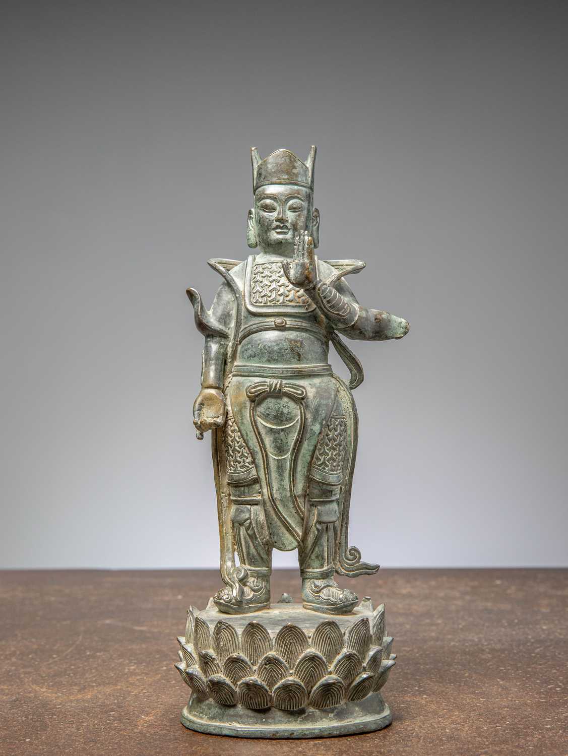 Lot 47 - A BRONZE GUARDIAN FIGURE CHINA MING DYNASTY 16TH - 17TH CENTURY