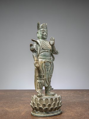 Lot 47 - A BRONZE GUARDIAN FIGURE CHINA MING DYNASTY 16TH - 17TH CENTURY