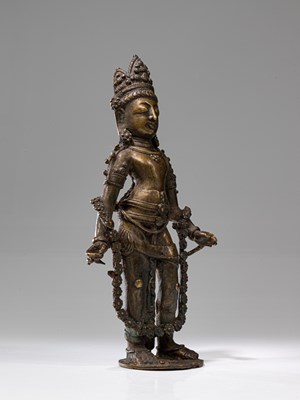 Lot 5 - STANDING BRONZE AVALOKTISHVARA LADAKH OR WEST-TIBET 15TH CENTURY