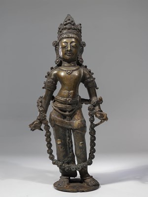 Lot 5 - STANDING BRONZE AVALOKTISHVARA LADAKH OR WEST-TIBET 15TH CENTURY