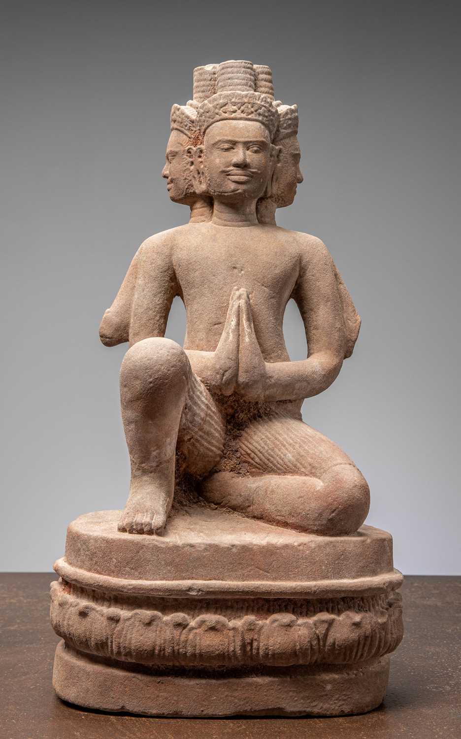 Lot 75 - KNEEILING SANSTONE BRAHMA ANGKOR WAT 10TH CENTURY BANTEAY SREI STYLE
