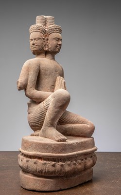Lot 75 - KNEEILING SANSTONE BRAHMA ANGKOR WAT 10TH CENTURY BANTEAY SREI STYLE