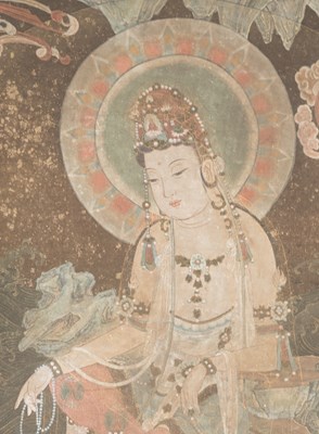 Lot 40 - LARGE TEMPLE PAINTING OF GUANYIN WITH ATTENDANTS, CHINA, MING DYNASTY, 16TH CENTURY