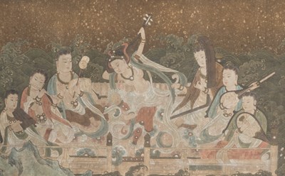 Lot 40 - LARGE TEMPLE PAINTING OF GUANYIN WITH ATTENDANTS, CHINA, MING DYNASTY, 16TH CENTURY