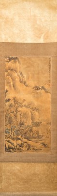 Lot 104 - A CHINESE HANGING SCROLL PAINTING OF A LANDSCAPE ATTRIBUTED TO LAN YING (1585 - 1664)