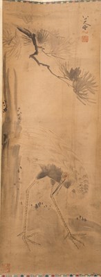 Lot 96 - ZHU DA (BADA SHANREN, 1626–1705) CHINA - CRANE BENEATH A PINE