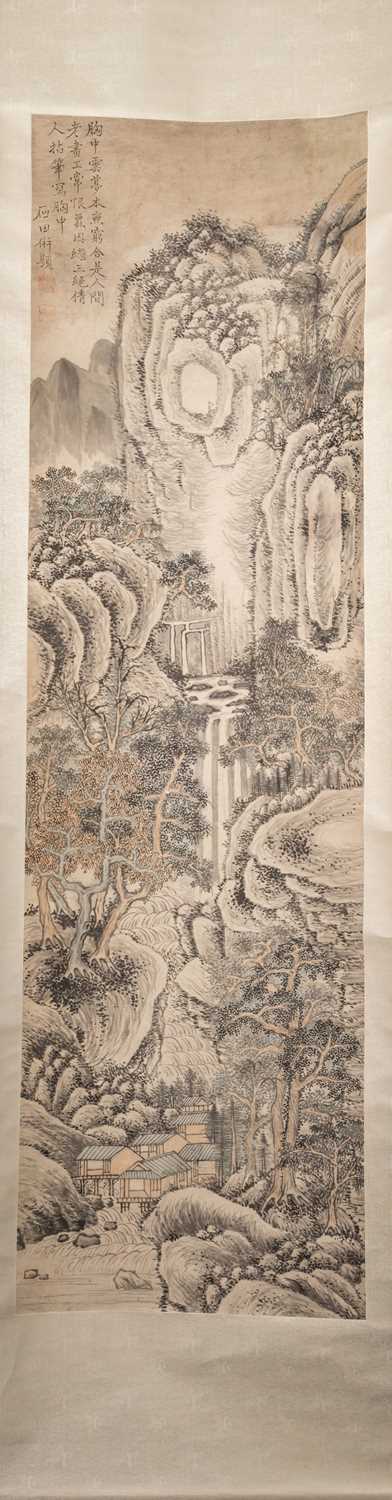 Lot 76 - A CHINESE LANDSCAPE SCROLL PAINTING LATE QING DYNASTY 19TH CENTURY