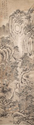Lot 76 - A CHINESE LANDSCAPE SCROLL PAINTING LATE QING DYNASTY 19TH CENTURY