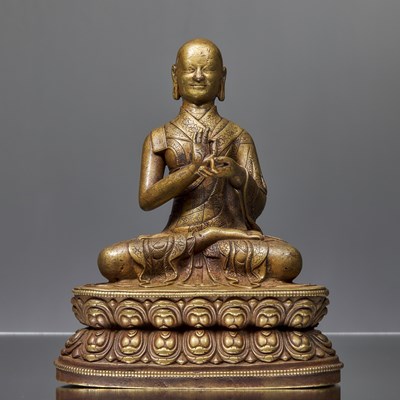 Lot 35 - FANTASTIC SEATED BRONZE LAMA TIBET 15TH CENTURY