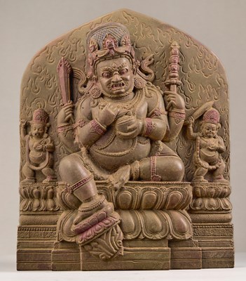 Lot 205 - A FIGURE OF MAHĀKĀLA WITH ATTENDANTS NEPAL 19TH CENTURY