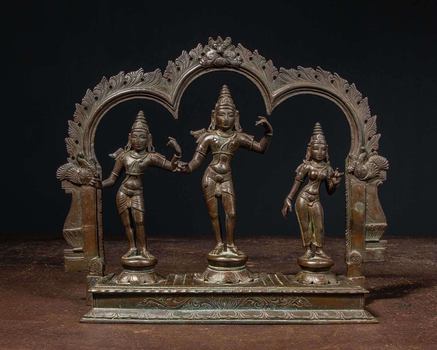 Lot 11 - BRONZE SHRINE DEPICTING RAMA SITA AND LAKSHMAN INDIA 16TH CENTURY