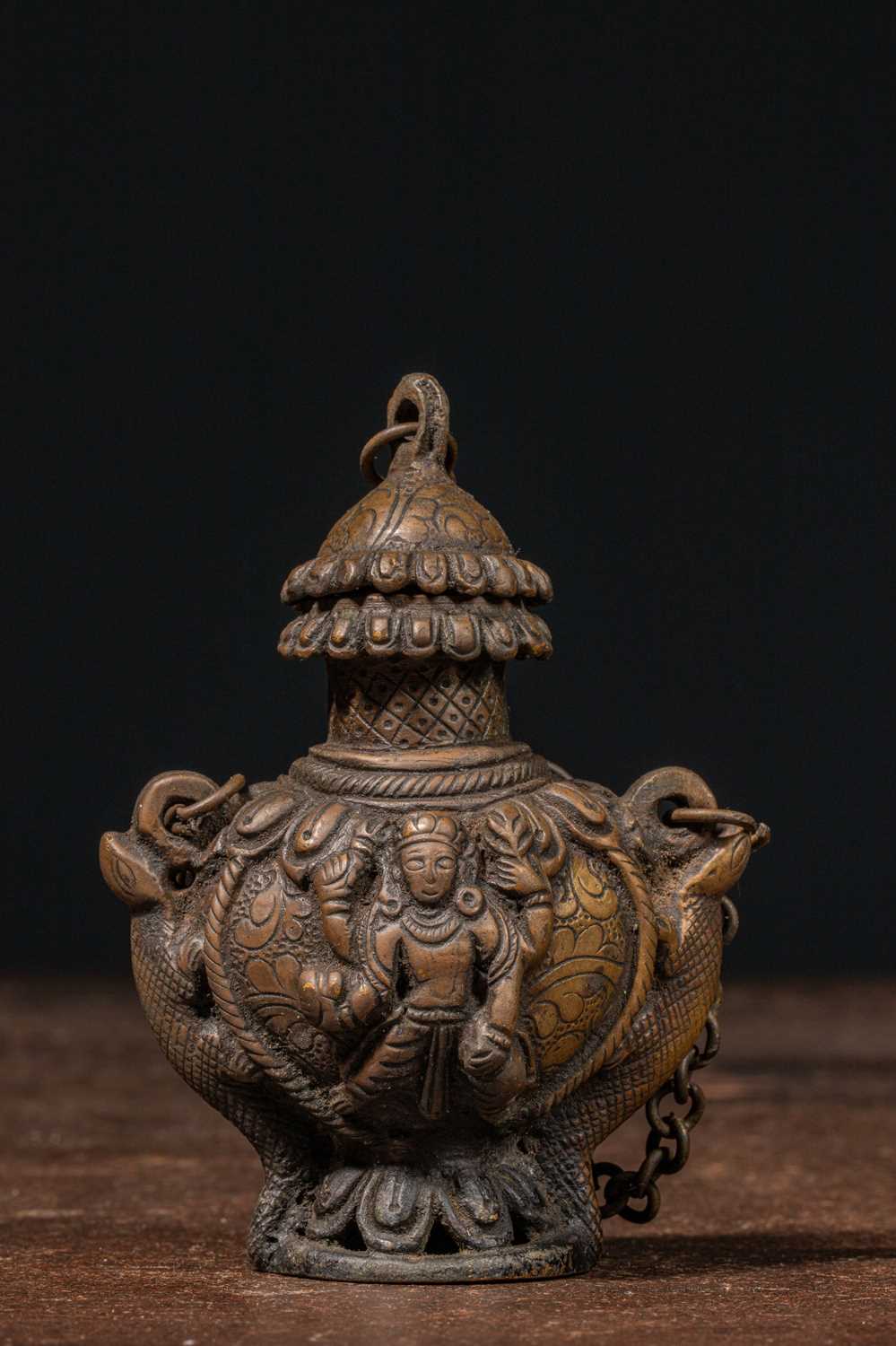 Lot 20 - BRONZE BETEL NUT CONTAINER NEPAL 18TH CENTURY