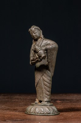 Lot 48 - BRONZE ANNAPURNA / DEVI WITH VESSEL, INDIA, 18TH CENTURY
