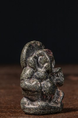 Lot 4 - SMALL SEATED LOVELY STONE GANESHA INDIA 14TH CENTURY