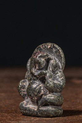 Lot 4 - SMALL SEATED LOVELY STONE GANESHA INDIA 14TH CENTURY
