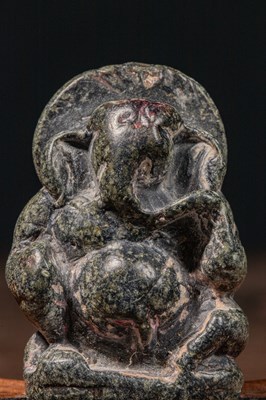Lot 4 - SMALL SEATED LOVELY STONE GANESHA INDIA 14TH CENTURY