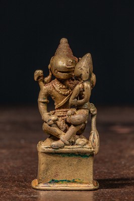 Lot 234 - NARASHIMA BRONZE WITH CONSORT INDIA 16TH CENTURY