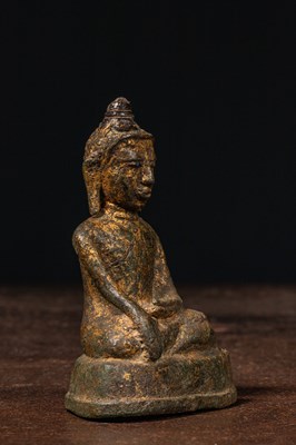 Lot 60 - SEATED RESTGILT BRONZE BUDDHA BIRMA 15TH CENTURY