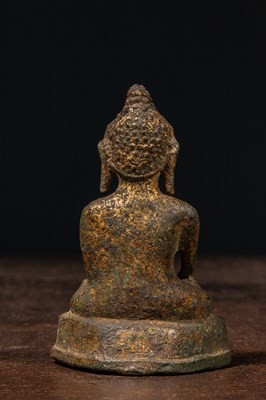 Lot 60 - SEATED RESTGILT BRONZE BUDDHA BIRMA 15TH CENTURY