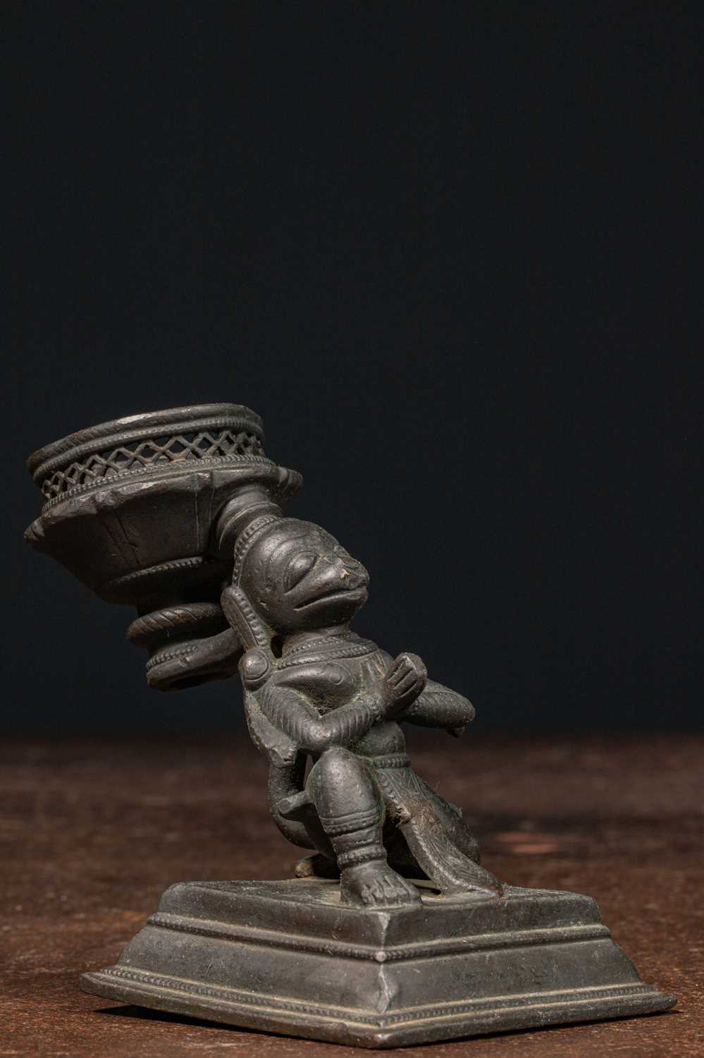 Lot 90 - A BRONZE FIGURE OF KNEELING HANUMAN INDIA 16TH CENTURY