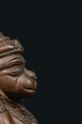 Lot 56 - STANDING BRONZE HANUMAN ON BELL INDIA 16TH CENTURY