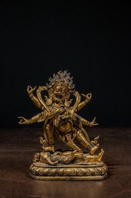 Lot 117 - STANDING FIREGILT BRONZE MAHAKALA TIBET 18TH CENTRUY