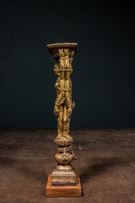 Lot 22 - A GILT-BRONZE DOUBLE-SIDED OFFERING GODDESS FROM A DENSATIL MONASTERY PILLAR TIBET 14TH CENTURY