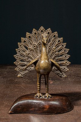 Lot 218 - IMPRESSIVE BRONZE CAST PEACOCK INDIA OR NEPAL 19TH CENTURY