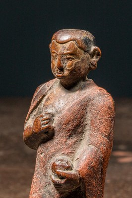 Lot 6 - STANDING WOOD CARVED LAMA TIBET 17TH CENTURY