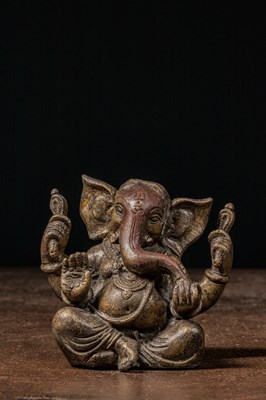 Lot 1 - SEATED BRONZE GANESHA NEPAL OR INDIA 18TH CENTURY