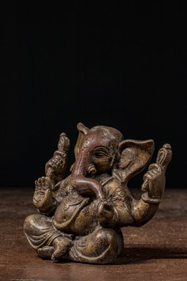 Lot 1 - SEATED BRONZE GANESHA NEPAL OR INDIA 18TH CENTURY