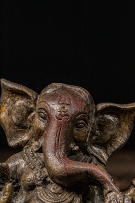 Lot 1 - SEATED BRONZE GANESHA NEPAL OR INDIA 18TH CENTURY