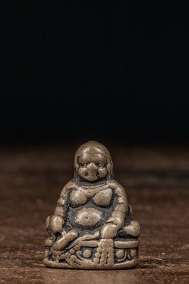 Lot 130 - SMALL SEATED BRONZE JAMBHALA TIBET 16TH CENTURY OR EARLIER