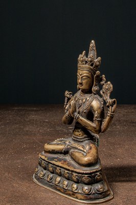 Lot 10 - BRONZE SHADAKSHARI LOKESHVARA TIBET 15TH CENTURY