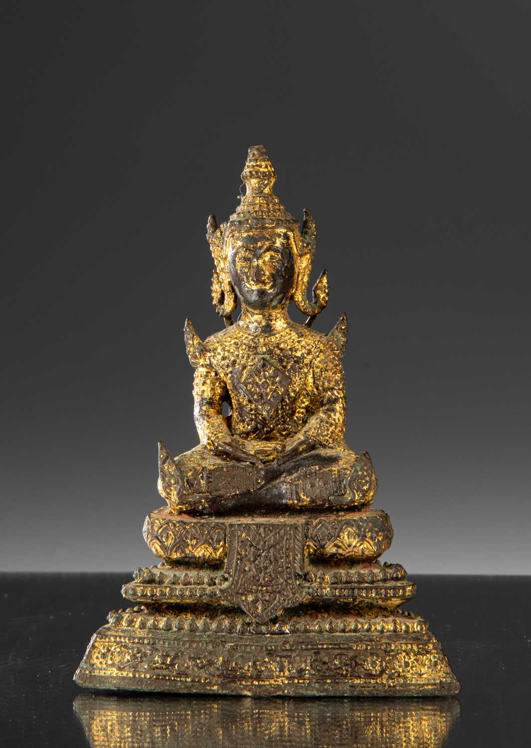 Lot 84 - SEATED BRONZE BUDDHA GILT THAILAND RATANAKOSIN
